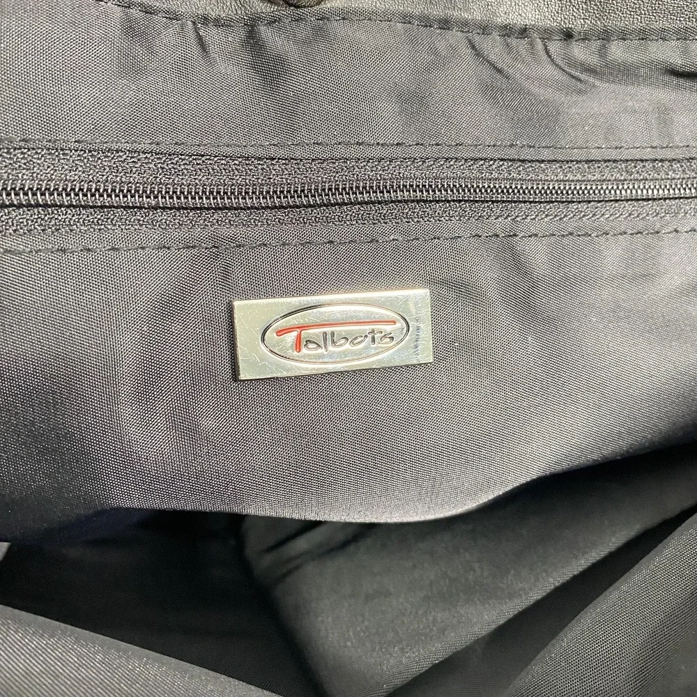 Talbots Tote Bag Womens Black Shoulder Bag Leather Trim Logo Monogram Handbag